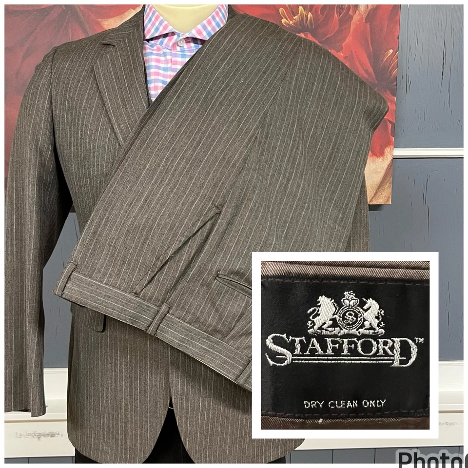 Vintage Stafford Suit 3Pc Set Mens 38S Short Slim Fit Wool Pants 32x28 Brown - Image 1 of 4