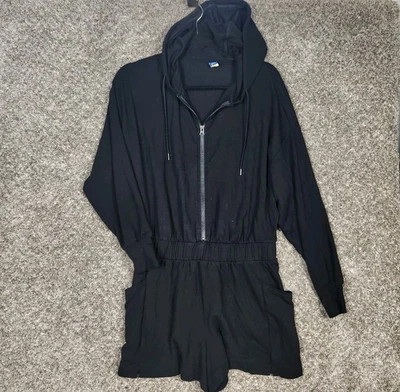 Mameluco con capucha azul marino antiguo para mujer talla pequeña negro con cremallera con bolsillos jersey tejido Foto 1 de 4