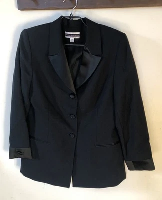 Vtg Amanda Smith Petites 12P Black Lined Dressy 3-Button Pure Wool Jacket Blazer - Image 1 of 4