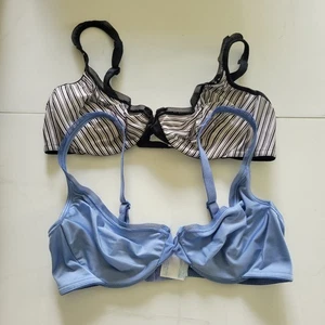 Warners Unlined Bras Set of Two - Black and White Stripe and Blue Size 36C - Picture 1 of 9