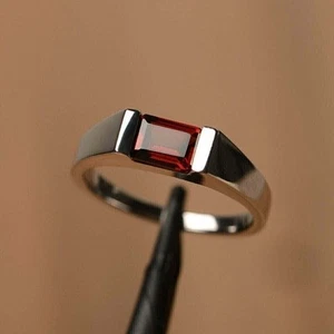 2Ct Emerald Cut Lab-Created Ruby Engagement Ring 14k White Gold Plated - Picture 1 of 5