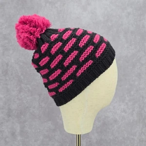 Vintage Y2K Cable Knit Black Purple Chunky Pom Pom Funky Beanie Hat - Picture 1 of 4