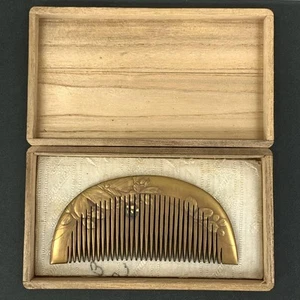 Antique Japanese Hair Comb Retro Gold Painted Boxed Decorative Item - Picture 1 of 12