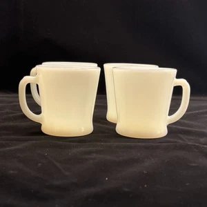 Vtg Anchor Hocking Fire King White Milk Glass D Handle Coffee Cup Mugs Set of 4 - Picture 1 of 7