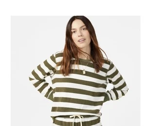 OUTERKNOWN Hightide Crew Sweatshirt in Olive Green Stripped Terry Cloth Women S - Picture 1 of 3