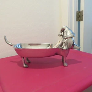DACHSHUND Navidad Peltre Plata Peltre Caramelo Plato Perro NUEVO con ETIQUETAS - Imagen 1 de 4
