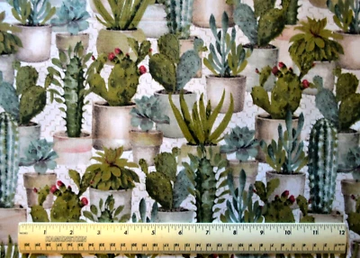 David Textiles Potted Cactus succulents plants By the 1/4 yard cotton fabric - Image 1 of 2