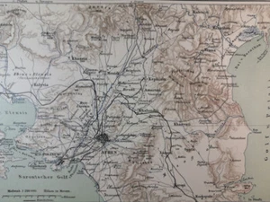 1897 ATHENS Vintage Map Greece & Surroundings ORIGINAL Color C22 - Picture 1 of 3