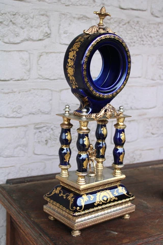 Vintage cobalt blue limoges porcelain brass figurine clock frame Cover