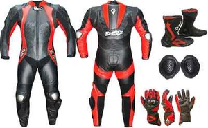 Tuta Moto in Pelle intera Da pista Stivali Guanti 46 48 50 52 54 56 - Imagen 1 de 6
