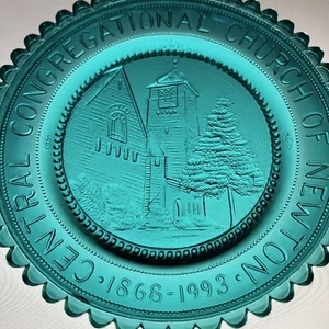 Newtonville Newton MA Central Congregational Church Pairpoint Glass Cup Plate - Picture 1 of 7