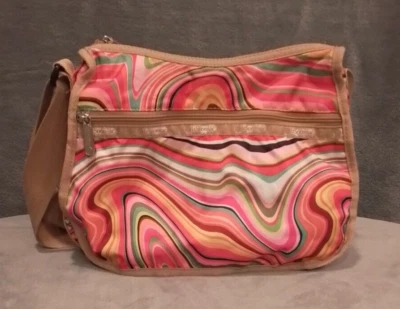 LeSportsac Multicolor Striped Psychedelic Purse Shoulder Bag CrossBody Orange - Image 1 of 4