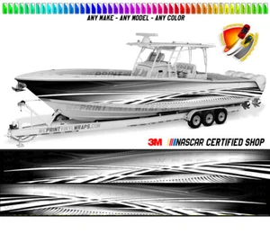 Black, Gray and White Lines Graphic Vinyl Boat Wrap Decal Fishing Bass Pontoon - Picture 1 of 6