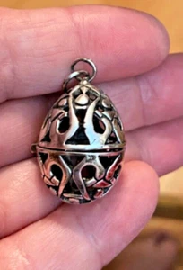 Sterling Silver 3D 20x32mm 9 gram xlarge Movable Opens Cut out Easter Egg Charm - Picture 1 of 5