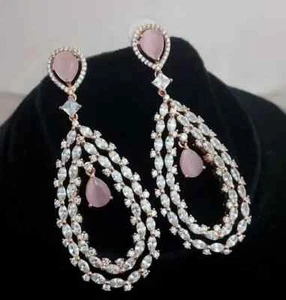 Sparkling Aqua Stone Drop Designer Premium Party & Wedding Jewelry Earrings Set - Picture 1 of 6