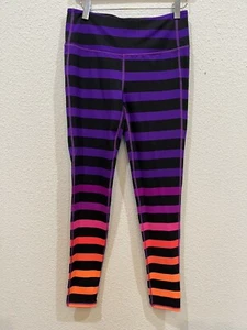 Athleta Leggings Size S Black Orange & Purple Chaturanga Full Length Striped EUC - Picture 1 of 8
