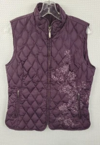 Eddie Bauer Premium Goose Down Womans Purple Embroidered Vest NWOT Size Medium - Picture 1 of 8