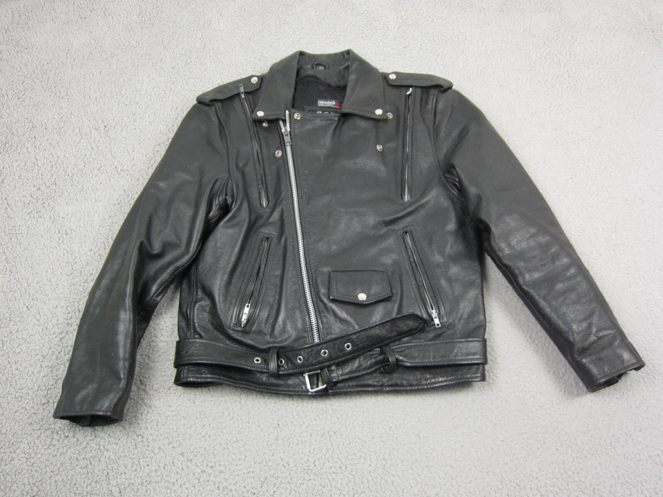 Chaqueta de cuero vintage para galería para hombre grande negra motocicleta motociclista hombre bombardero Foto 1 de 4