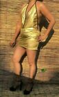 Satin Gold Micro Mini Dress Bodycon Skin Fit Halterneck Partywear Short Dresses 
