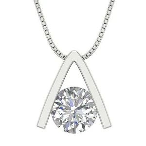 Solitaire Pendant Necklace Natural Diamond I1 H 1.00 Ct Bar Set 14K White Gold - Picture 1 of 12
