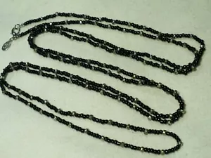 Cookie Lee...Silver Tone & Black Glass Beads Necklace...59" Long... - Picture 1 of 4