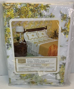 Vintage Sears Magic Spring Perma- Prest Percale Twin Flat Sheet NOS - Picture 1 of 6