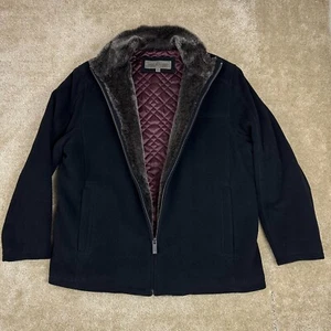 Marc New York mens jacket coat XL Wool blend full zip Faux Fur Collar Red Lining - Picture 1 of 16