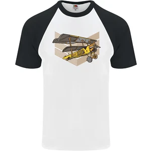 Steampunk Plane Aircraft Biplane Mens S/S Baseball T-Shirt - Picture 1 of 50