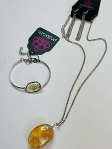 Schmuckset Paparazzi Halskette Ohrringe Armband Silber gelb, zart, mädchenhaft - Bild 1 von 19