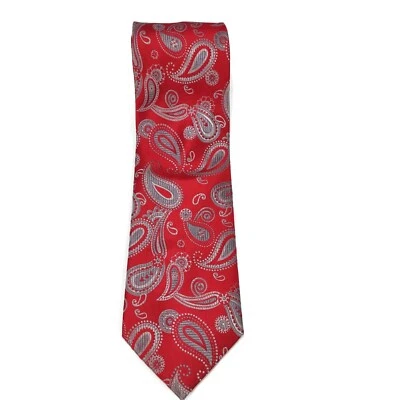 Corbata para hombre CLAIBORNE AXCESS hecha a mano seda roja plata cachemira 59" x 4" Foto 1 de 4