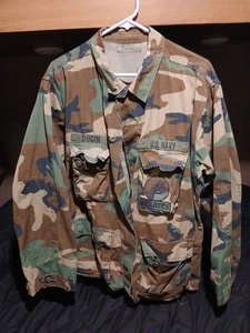 US Navy USN Seabees Woodland Camo Uniform BDU Jacket Coat Large Regular - Picture 1 of 8
