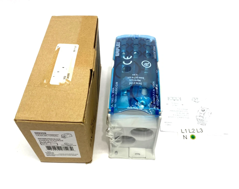 nVent Eriflex 569209 Power Distribution Block 2 Cables to 9 Cables UD2C9C1250AL - Image 1 of 4