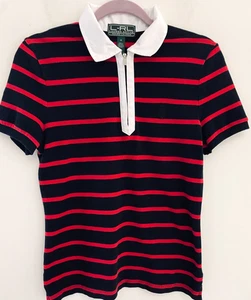 L-RL Lauren Active Ralph Lauren Top Red Black Stripe Size Medium - Picture 1 of 7