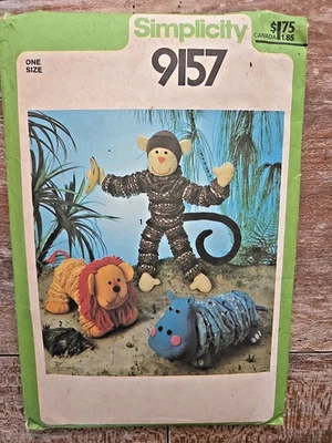 Simplicity Sewing Pattern  Stuffed YoYo Toys  Monkey Lion Hippo Crafts Uncut - Image 1 of 2