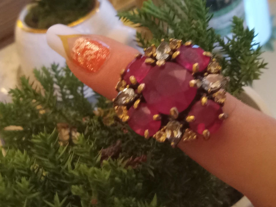 Luxuary Ruby Ring 925 Sterling Silver Stunning  Unique Huge 💥💍Size 7 - Image 1 of 4