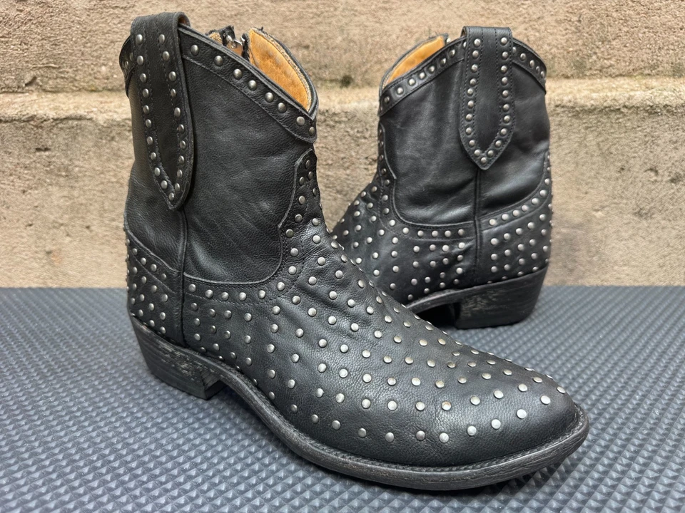 Botas femininas Old Gringo de couro preto cravejado cowgirl ocidental tamanho 8 - Imagem 1 de 4