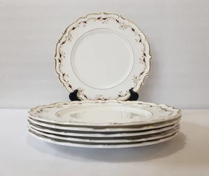 Royal Doulton Dinner Plates 10 5/8" Strasbourg Red Raised Gold Scrolls Vtg Set 6 - Picture 1 of 11
