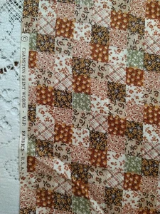 REMNANT Cheater Quilt Fabric Cotton VIP Cranston Brown Floral Squares 9x9" - Picture 1 of 4