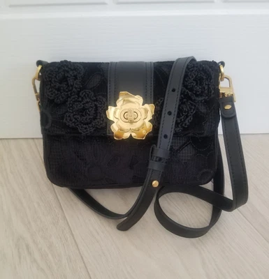 Ted Baker Magsini Mini Magnolia Devoré Crossbody Bag Black Lace Leather BNWOT - Image 1 of 4