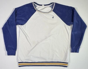 Volcom Terry Cloth Sweater Mens Large White Blue Raglan Crewneck Pullover Y2K - Picture 1 of 7