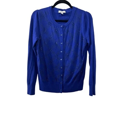 Cárdigan Suéter Charter Club Azul Real Brillante Estrás Botón Mujer Talla S Foto 1 de 4
