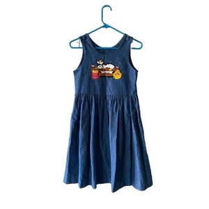 VTG Copper Key Size 10 Cotton Blue Denim Cow & Chicken Embroidered Jumper Dress - Picture 1 of 7