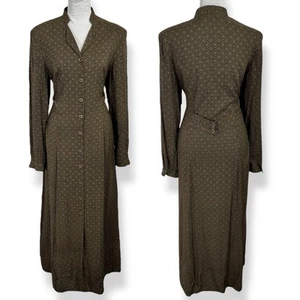 Vintage Leslie Fay Boho Maxi Shirt Dress Size 14 Neutral Floral Hippie Modest - Picture 1 of 17