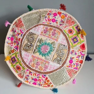 INDIAN PATCHWORK HANDMADE COTTON POUFS COVER VINTAGE OTTOMAN ROUND POUF ETHNIC - Picture 1 of 27