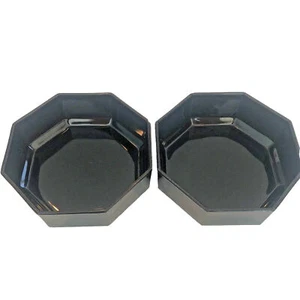 2 Vintage Arcoroc Schalen Frankreich Achteck Schwarz Amythest Glas Salat Schmuck Schlüssel - Bild 1 von 9