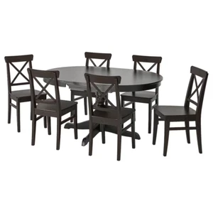 IKEA INGATORP / INGOLF Tisch und 6 Stühle, schwarz/braunschwarz, 110/155 cm - Bild 1 von 7