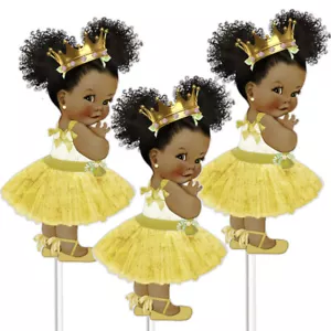 3 Gold Tutu Princess Centerpieces African American Birthday Table Decor - Picture 1 of 1