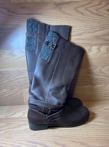 Shoedazzle Womens 9 Boots Brown Block Heels Mid Calf Zipper - Picture 1 of 5