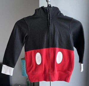 Disney Mickey Mouse Kids Hoodie Size 5 Long Sleeve Full Zip Mickey Ears Hood - Picture 1 of 7