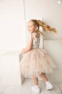 Cracked Soda Ellie Ruched Tutu - Beige Neutral Nude Size 3 Girls Dress - Picture 1 of 6